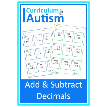 Addition & Subtraction of Decimals Worksheets